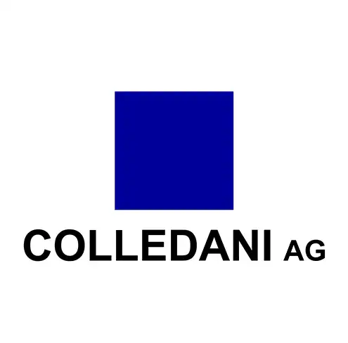 Colledani AG Logo mit blauem Quadrat, Unternehmensname in schwarzem Text darunter.