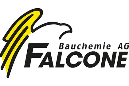 Logo der Bauchemie AG Falcone mit stilisiertem gelben Falken und schwarzem Text.
