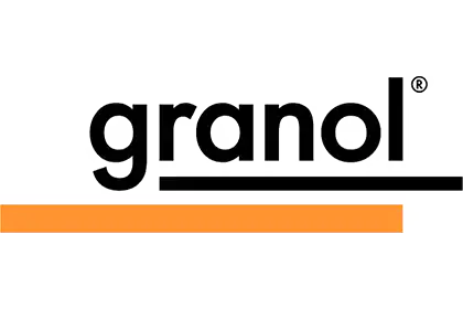 Logo von Granol mit schwarzem Schriftzug und orangefarbenem Balken.