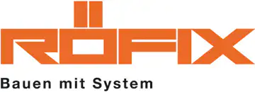 Logo von RÖFIX, orange Schrift mit dem Slogan Bauen mit System, symbolisiert Baukompetenz und Innovation.